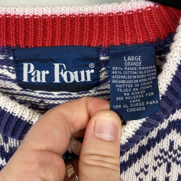 Par‎ four sweater Mens L white knit golfer snow embroidered argyle VTG - Picture 5 of 11